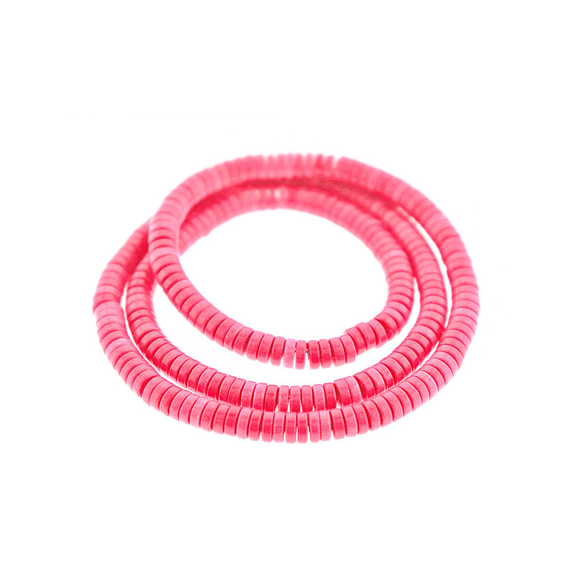 Heishi Natural Agate Beads 4mm x 1mm - Hot Pink - 50 Beads - BD2378