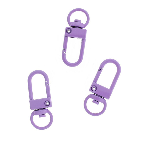 Fermoir mousqueton pivotant en émail violet 34 mm x 12 mm - 4 fermoirs - FD1021