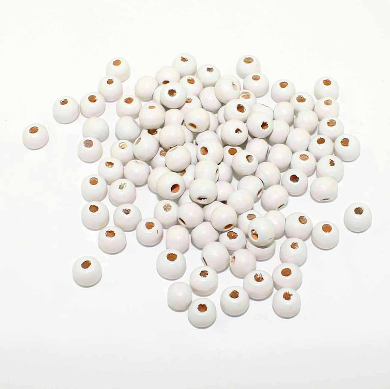 Perles en Bois Rondes 6mm - Peintes en Blanc - 50 Perles - BD752
