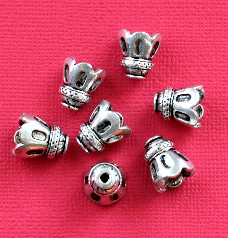 Antique Silver Tone Bead Caps - 12mm x 14mm - 5 Pieces - SC4729