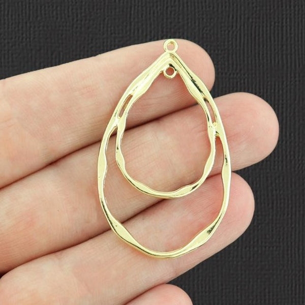 2 Double Teardrop Connector Gold Tone Charms - GC693