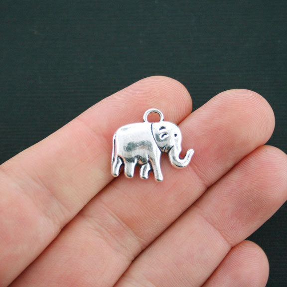 6 Elephant Antique Silver Tone Charms 2 Sided - SC4096