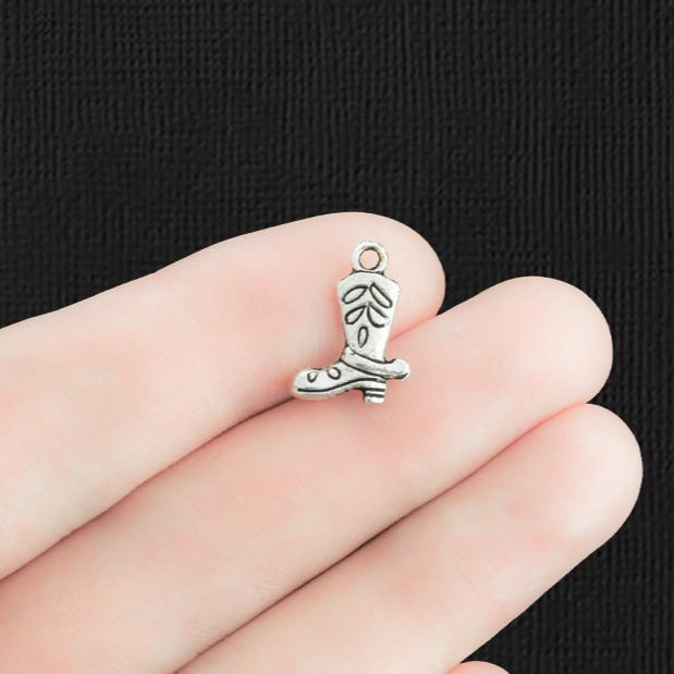 10 breloques de ton argent antique botte de cowboy 2 faces - SC070