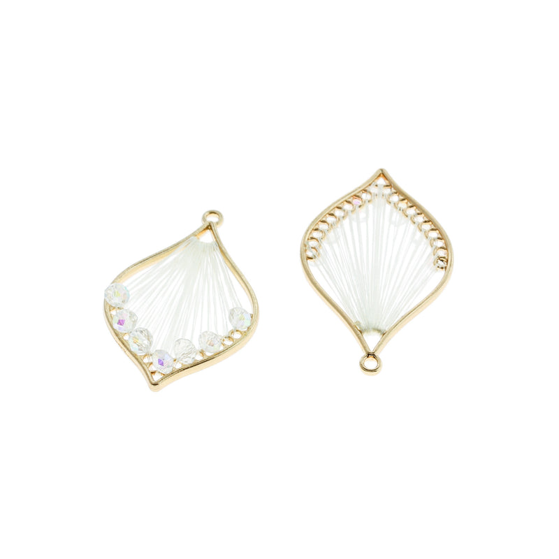2 pendentifs dorés tissés en perles blanches - TSP261
