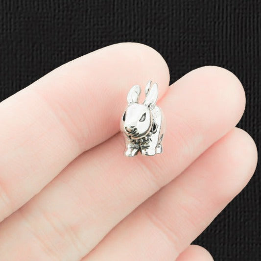 2 Rabbit Antique Silver Tone Charms 3D - SC3290