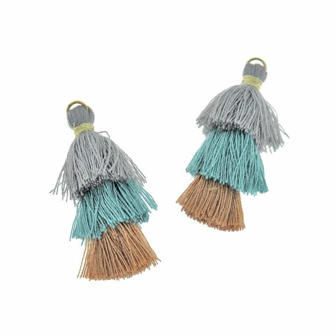 Polycotton Tassel 40mm - Blue, Brown and Grey Tones - 4 Pieces - Z1213