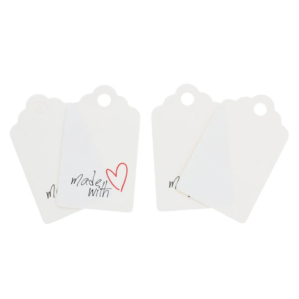 25 White Paper Tags Made With Love Tags - TL113