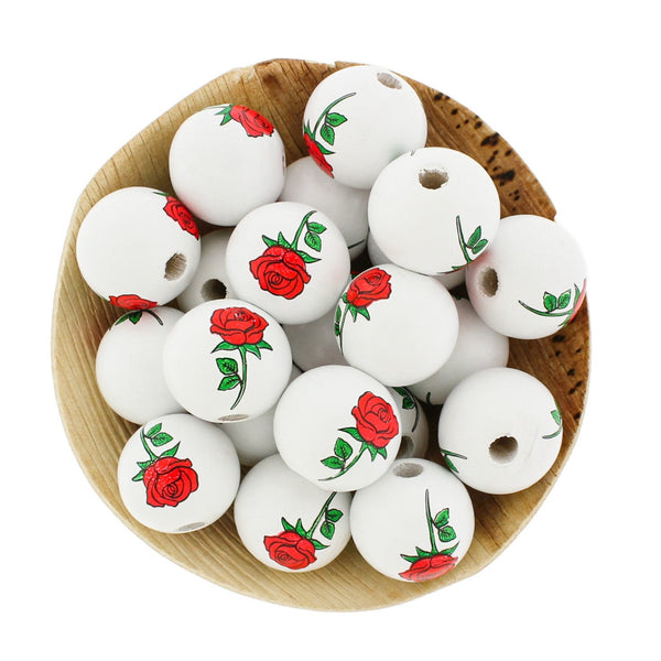 Spacer Wooden Beads 20mm - Red Rose - 10 Beads - BD340