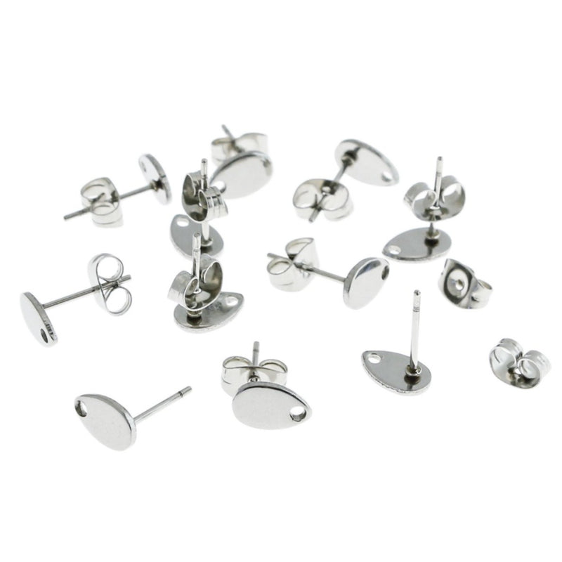 Stainless Steel Earrings - Teardrop Stud Bases - 8mm x 5mm - 4 Pieces 2 Pairs - ER161