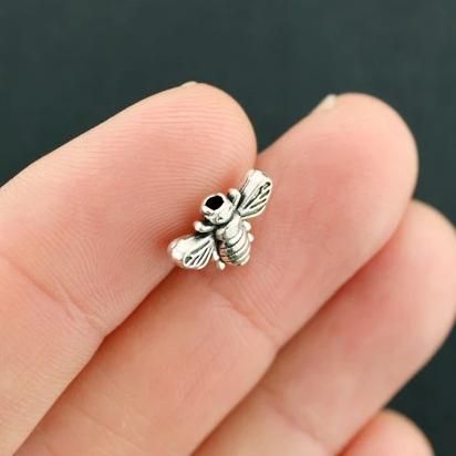 Bee Beads 9mm x 13mm - Antique Silver Tone - 60 Beads - SC7879
