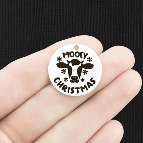 Mooey Christmas Stainless Steel 25mm Round Charms - BFS009-6397