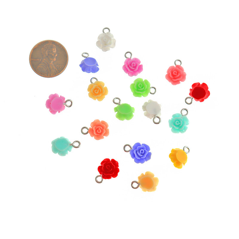 10 Assorted Rose Flower Resin Charms - K609
