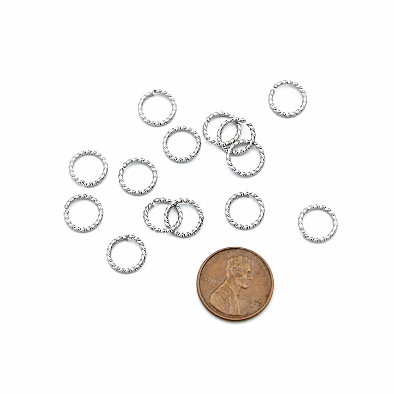 Stainless Steel Jump Rings 10mm x 1.3mm - Open 16 Gauge Braided Texture - 10 Rings - SS103