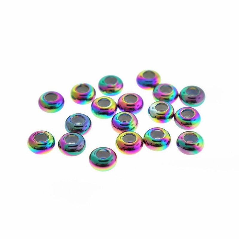 Perles d'arrêt en caoutchouc en acier inoxydable plaqué arc-en-ciel 8 mm x 4 mm - 4 perles - FD619