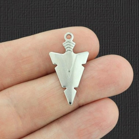 6 Arrow Head Silver Tone Stainless Steel Charms - SSP128