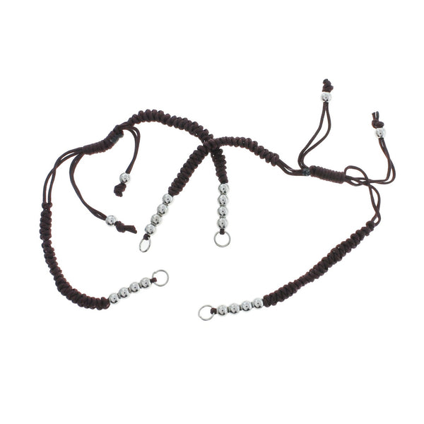 Base de bracelet de connecteur réglable en nylon marron avec perles d'espacement en laiton 4.5-8.5"- 4mm - 1 bracelet - N028-B
