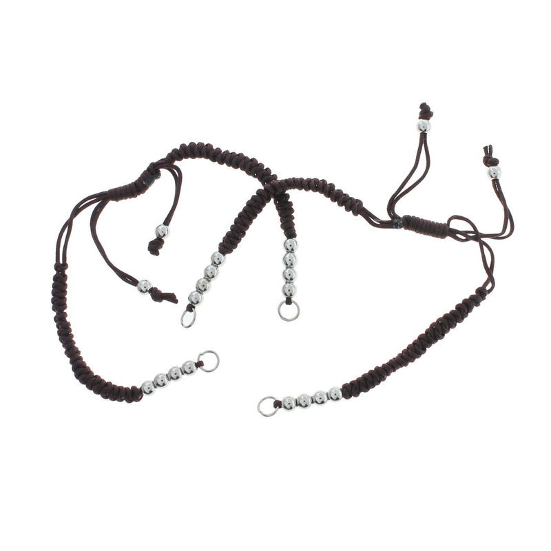 Brown Nylon Cord Adjustable Connector Bracelet Base With Brass Spacer Beads 4.5-8.5"- 4mm - 1 Bracelet - N028-B