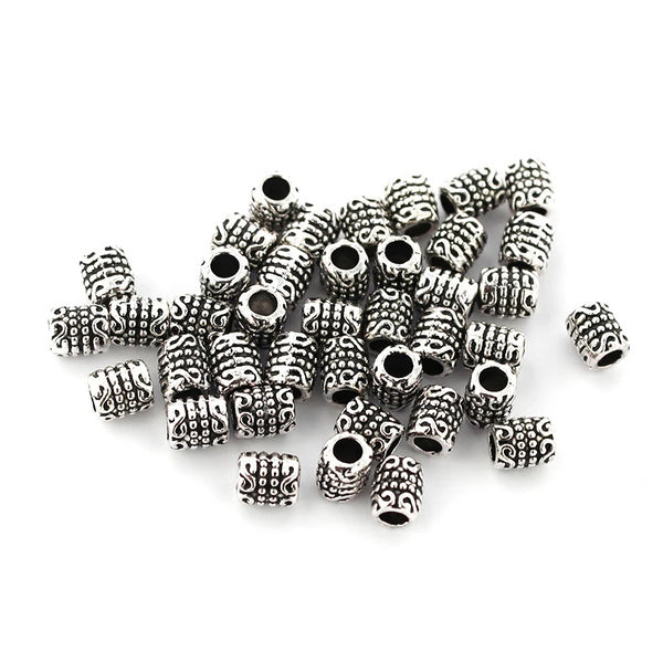 Tube Spacer Beads 5mm x 6mm - Silver Tone - 50 Beads - SC7728