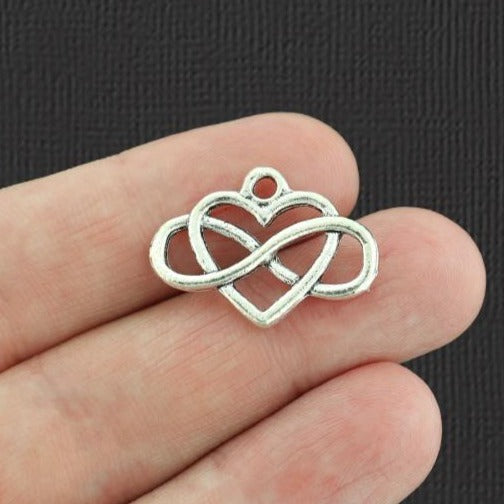 10 Infinity Heart Antique Silver Tone Charms 2 Sided - SC4558
