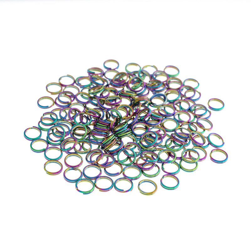 Rainbow Electroplated Stainless Steel Split Rings - 7mm - 10 Pieces - SS022