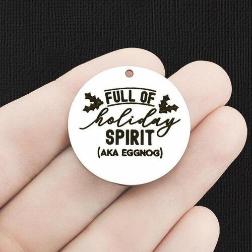 Full of Holiday Spirit Stainless Steel 30mm Round Charms - (aka eggnog) - BFS010-6401