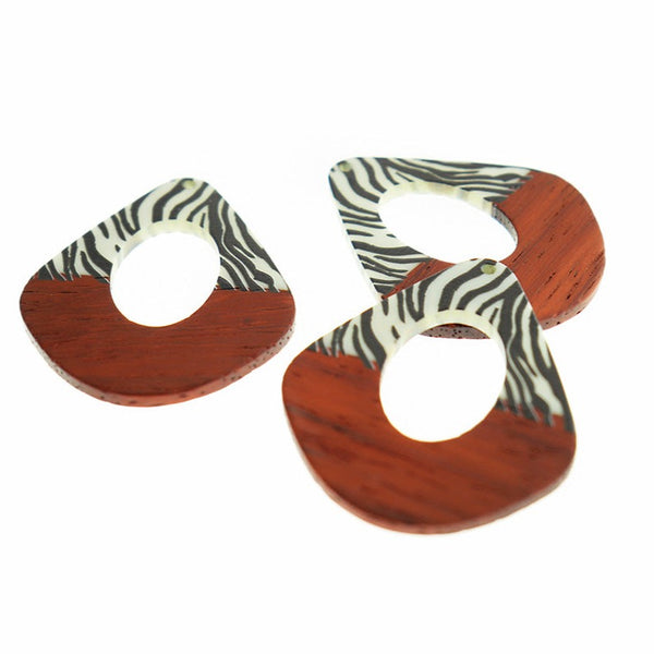 Teardrop Natural Wood and Zebra Striped Resin Charm 48mm - WP194