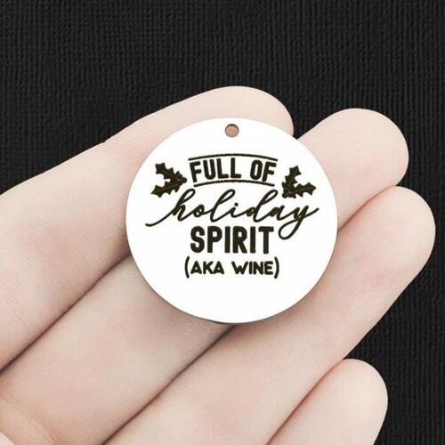 Full of Holiday Spirit Stainless Steel 30mm Round Charms - (aka wine) - BFS010-6404