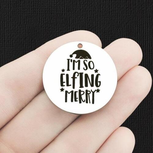 I'm So Elfing Merry Stainless Steel 30mm Round Charms - BFS010-6408