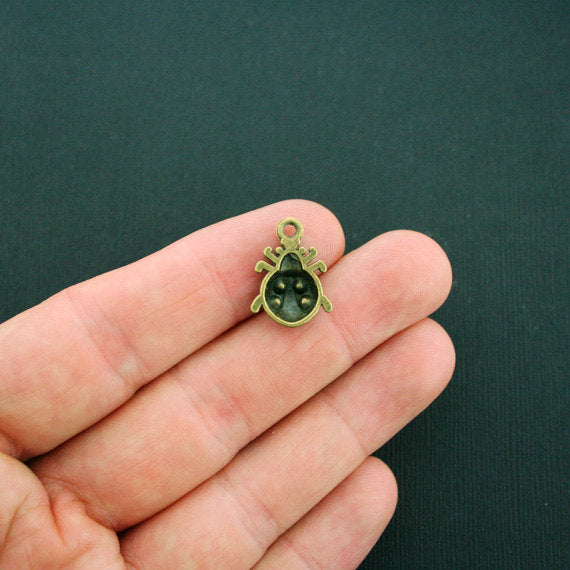 4 Ladybug Antique Bronze Tone Enamel Charms - BC363