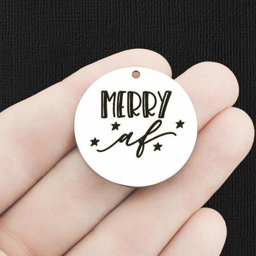 Merry AF Stainless Steel 30mm Round Charms - BFS010-6410