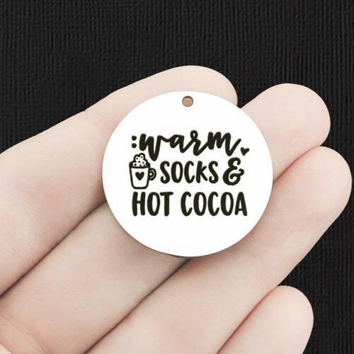 Cozy Stainless Steel 30mm Round Charms - Warm sock & hot cocoa - BFS010-6414