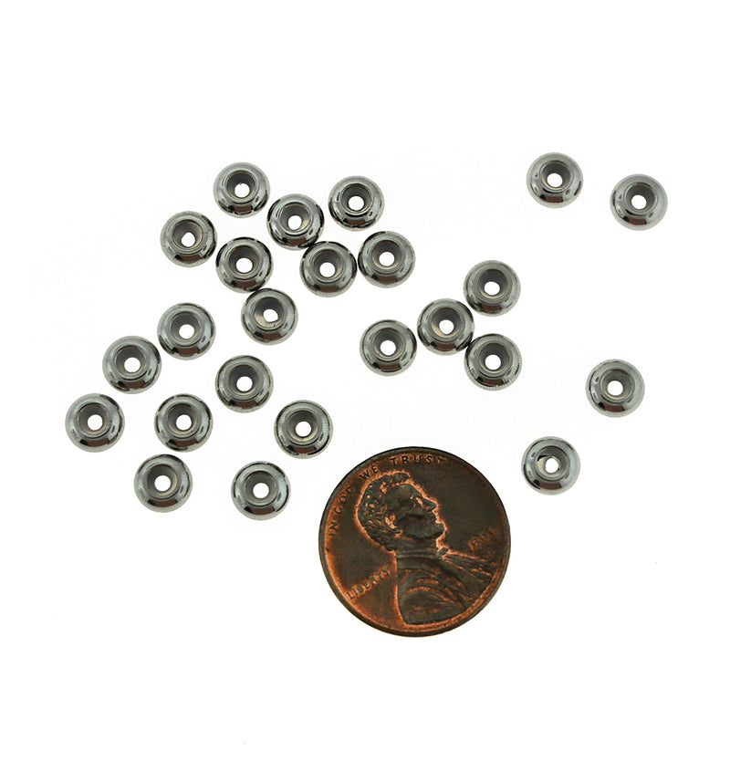 Perles rondes d'arrêt en caoutchouc en acier inoxydable 6 mm x 6 mm - ton argent - 4 perles - FD823