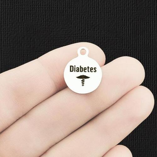 Diabetes Stainless Steel Small Round Charms - BFS002-6448
