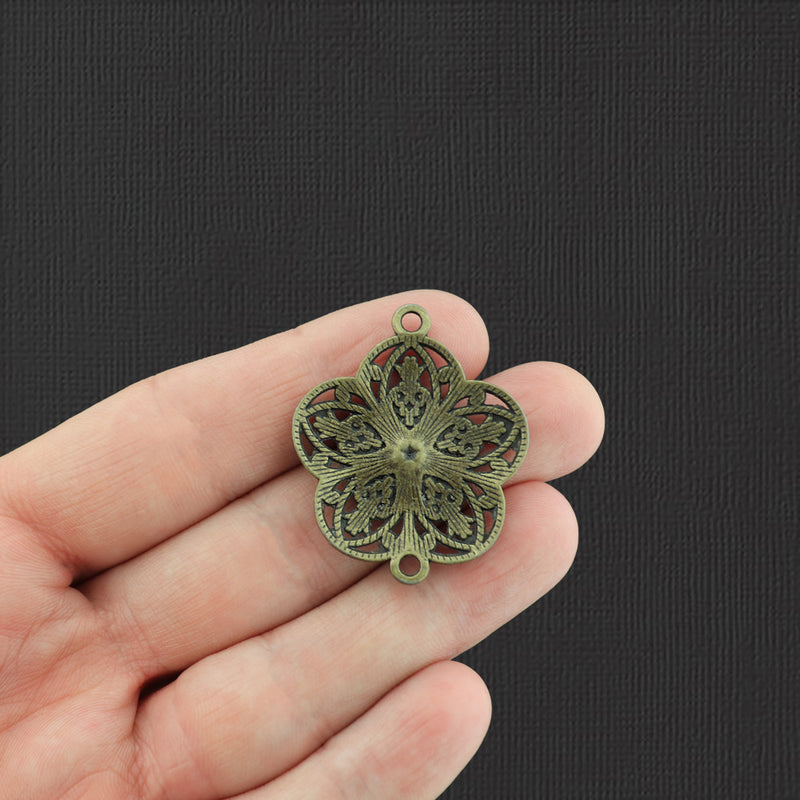 5 Flower Connector Antique Bronze Tone Charms - BC365