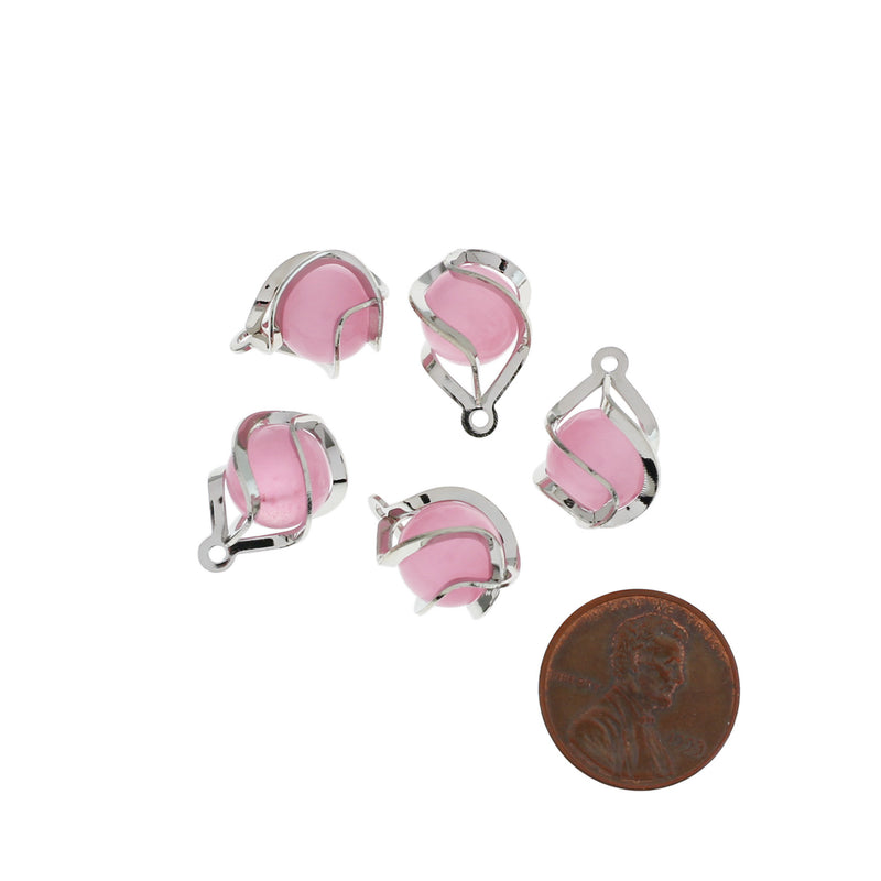 2 Pink Cats Eye Gemstone Pendants - GEM165