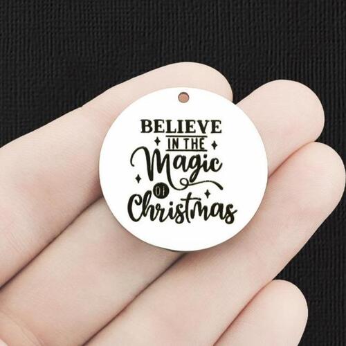 Magic of Christmas Stainless Steel 30mm Round Charms - Believe in the - BFS010-6458