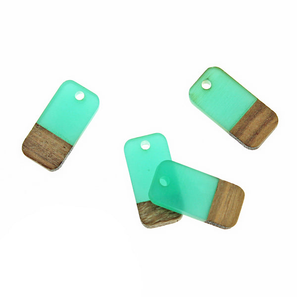 4 Rectangle Natural Wood and Turquoise Resin Charms 20mm - WP031