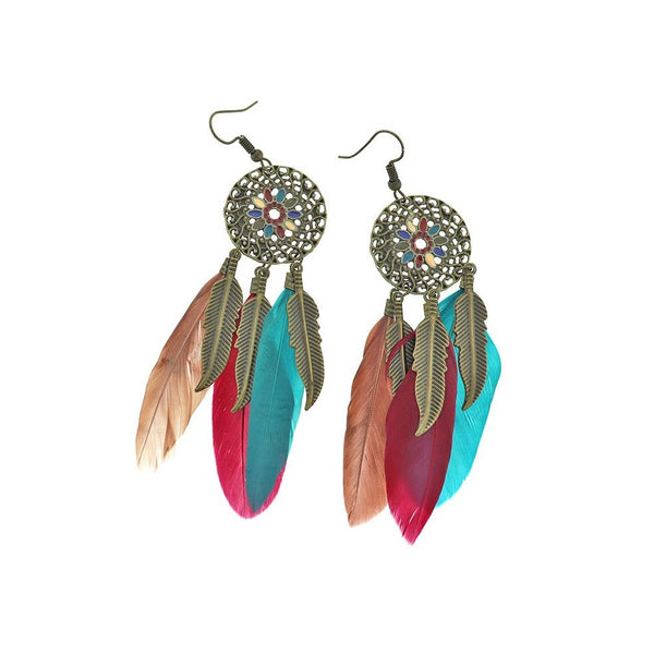 2 Feather Dreamcatcher Earrings - French Hook Style - 1 Pair - Z1225