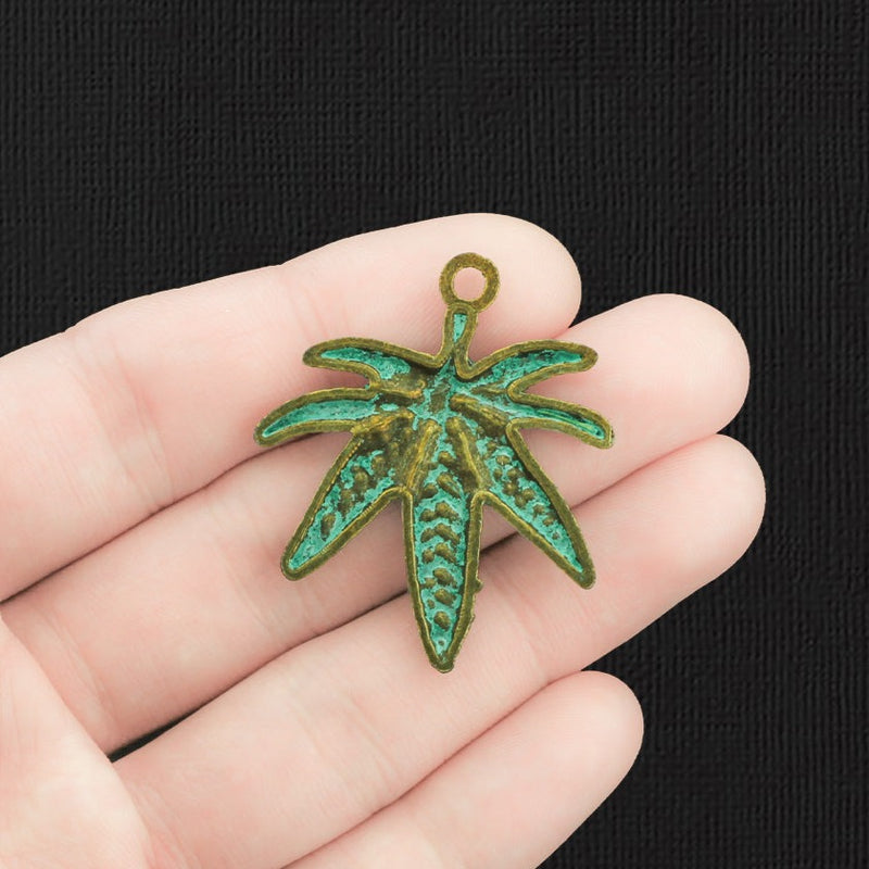 2 Weed Leaf Antique Bronze Tone Charms With Faux Patina - BC017