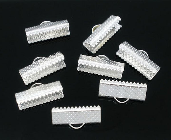 Silver Tone Ribbon Ends - 16mm x 7.5mm - 50 Pieces - FD062