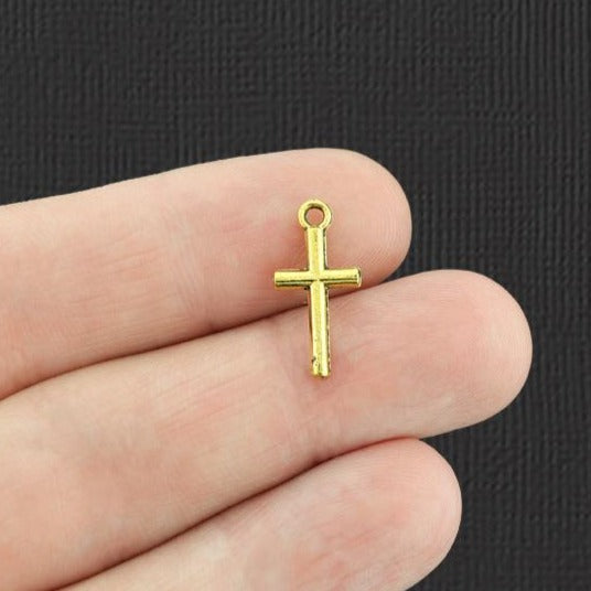 5 Cross Gold Tone Charms 2 Sided - GC309