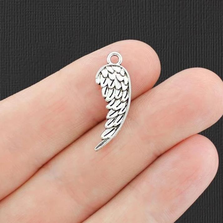 10 Angel Wing Antique Silver Tone Charms 2 Sided - SC2737