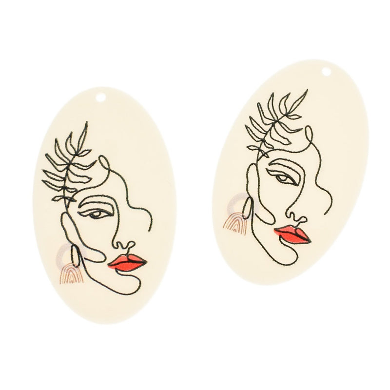 2 Floral Artistic Profile Acrylic Charms - K467