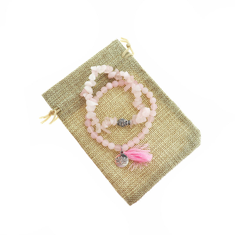 Bracelets de Perles de Quartz Rose Naturel - 65mm - Rose Pétale - 1 Set 2 Bracelets - N754