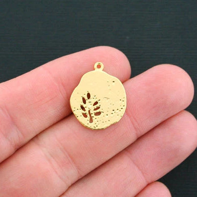 6 Tree Antique Gold Tone Charms 2 Sided - GC465