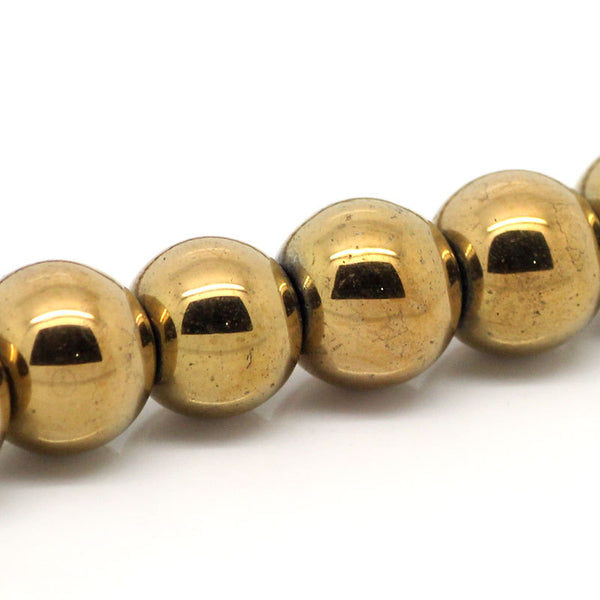 Round Hematite Beads 8mm - Metallic Gold - 1 Strand 53 Beads - BD310