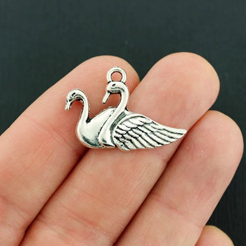 8 Swan Antique Silver Tone Charms - SC1548