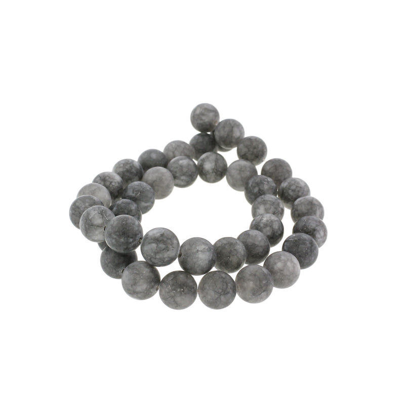 Perles rondes en jade naturel 10 mm - Gris anthracite givré - 1 rang 38 perles - BD304