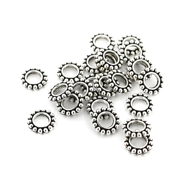 Daisy Spacer Beads 2mm x 10mm - Silver Tone - 25 Beads - SC7733