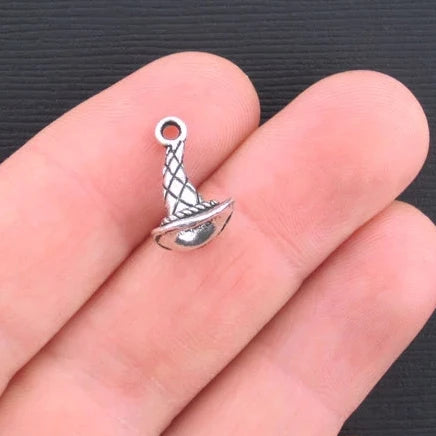 6 Wizard Hat Antique Silver Tone Charms 3D - SC1372